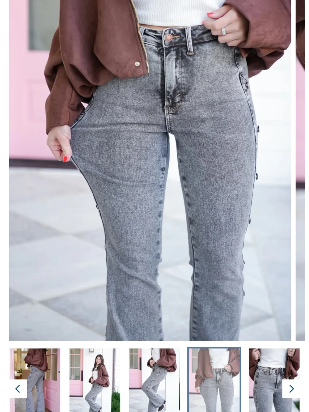 Judy Blue Gray Side-Button Flare Jeans - Picture 5 of 10